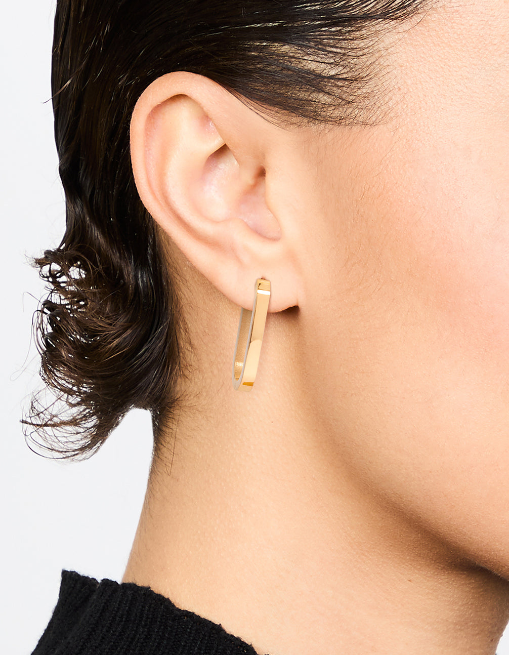 Waterproof Gold Plated Stainless Steel Oblong Hoop Earrings